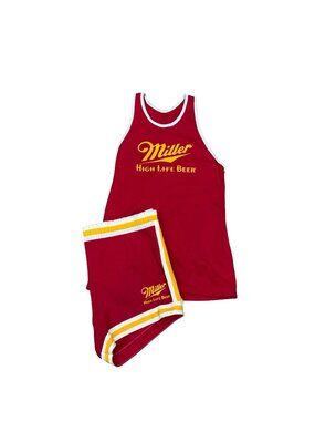 Miller High Life Beer Red Yellow Tank Top Promo Basketball Shorts Set XL 80s 198